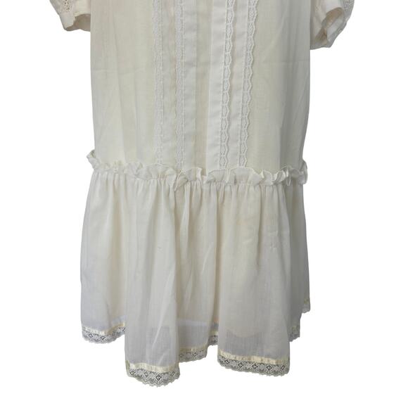Gunne Sax Vintage 70s Edwardian Style White Midi Dress Size 11 M Drop Waist - Picture 5 of 14